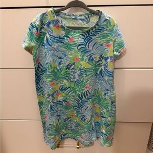 Lilly Pulitzer Kids Tropical Print Short Sleeve Tee Cotton Dress- Blue/Green
